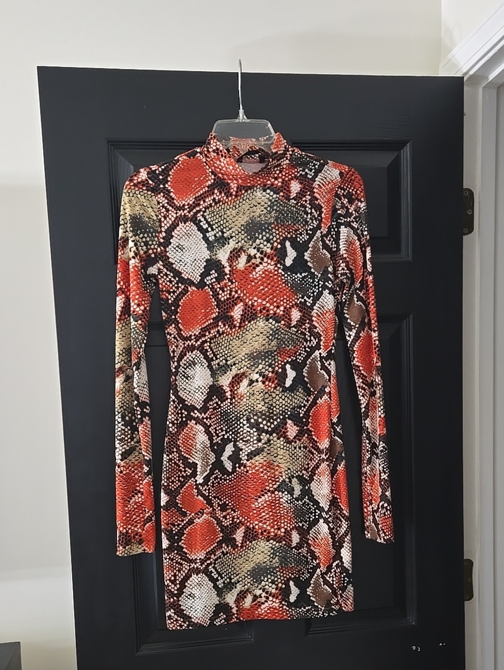 SHEIN Red Orange Snake Print Long Sleeve Dress